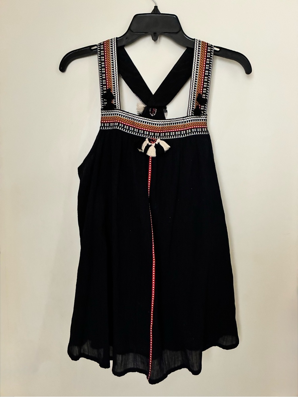 French Connection Black Embroidered Strappy Camisole Tank